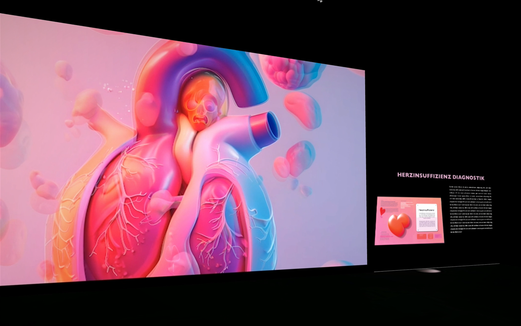 Immersive communication project presentation featuring a large heart-themed visual installation.